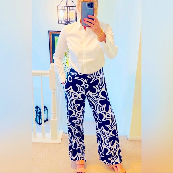 Honorine Pants - HONORINE NAVY FLORAL LINEN PANT SZ M COASTAL VACATION PREPPY BEACHY SUMMER